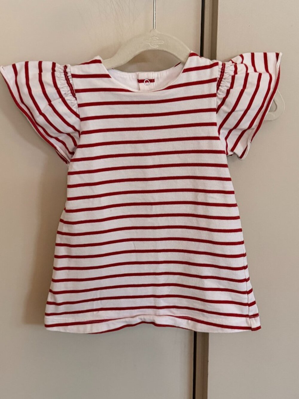 Jacadi Paris Girls Red & White Striped Ruffle Dress 18M